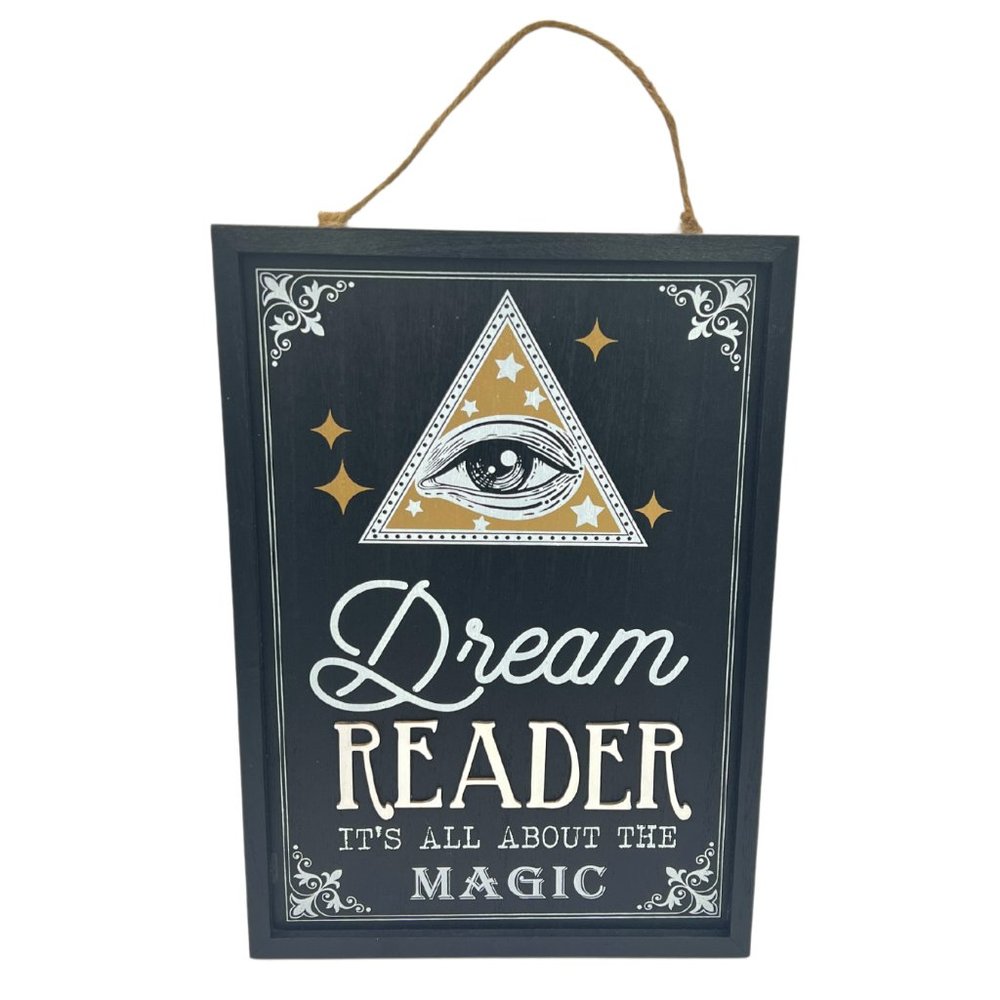 Dream Reader It's All About the Magic Black Wooden 15" Hanging Sign NEW